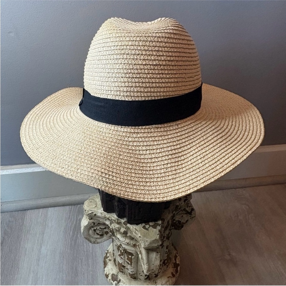 Wide Brim Woven Sun Hat with Black Band